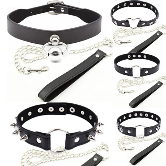 Collar BDSM de Bondage Fetiche para Adultos, Cadena de Acero, Juguete Sexual Erótico para Esclavos