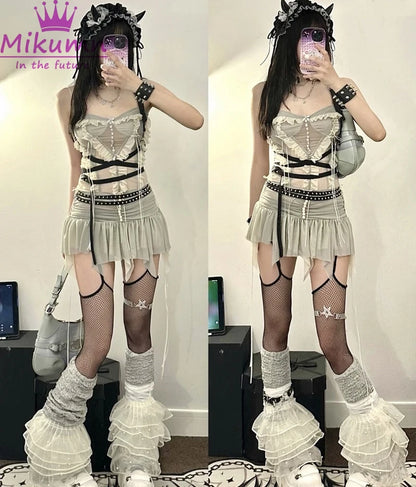 Conjunto de Dos Piezas Y2k para Mujer Con Top Corto