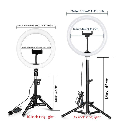 Anillo De Luz LED Para Selfie 10 12 Soporte Y Trípode 50cm