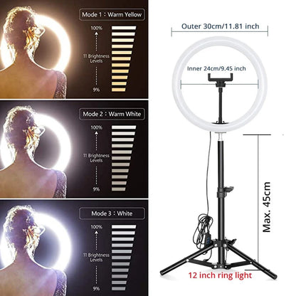 Anillo De Luz LED Para Selfie 10 12 Soporte Y Trípode 50cm