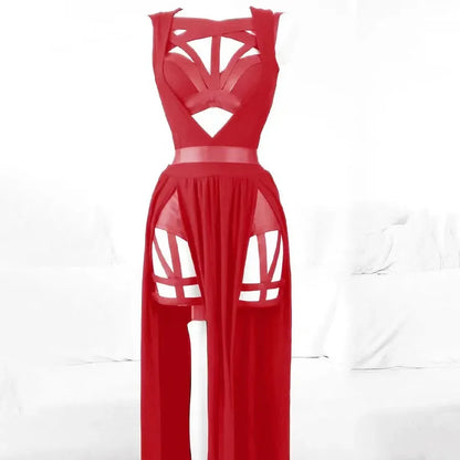 Conjunto de 3 Piezas para Mujer Vendaje Rojo Ahuecado Elegante