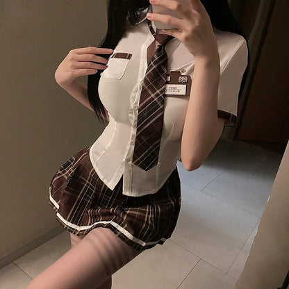 Lencería Sexy de Colegiala para Mujer y Minifalda Plisada