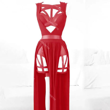 Conjunto de 3 Piezas para Mujer Vendaje Rojo Ahuecado Elegante