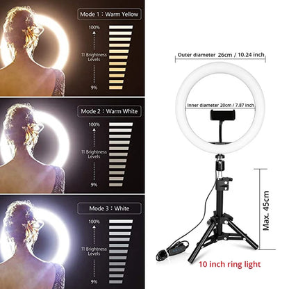 Anillo De Luz LED Para Selfie 10 12 Soporte Y Trípode 50cm