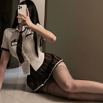 Lencería Sexy de Colegiala para Mujer y Minifalda Plisada